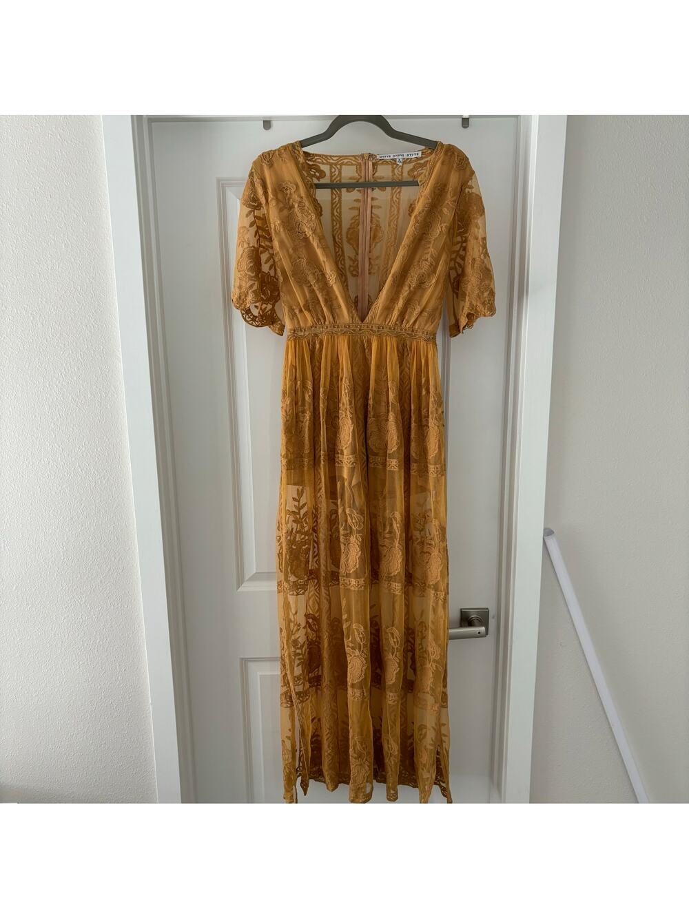 Boho Lace Goldenrod Yellow Dress / Romper Size Small EUC